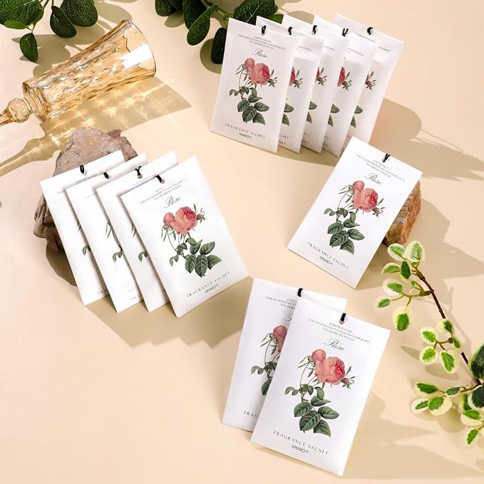 12 Pcs Rose Scented Sachets Long Lasting Room Air Freshener Odor Deodorizer Eliminating for Home Drawer Closet Clothes Storage