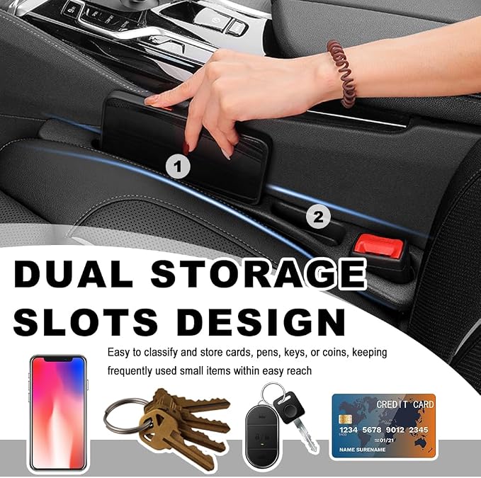 2PCS Car Seat Gap Fillers with Dual Storage Slots,2026 New Car Gap Seat Filler to Stop Items Falling,Universal in Between Cars Seats Catcher as Cars Interior Accessories