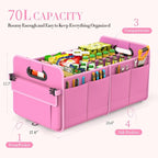 Trunk Organizer For Suv & Sedan,Car Organizers and Storage, Waterproof Collapsible & Adjustable Straps,70L Sturdy Car Organization for Car Accessories, Tools,Sundries,2-3 Compartment（Pink