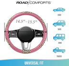 Steering Wheel Cover - Made with PVC Leather and Leopard Fabric - Universal 14 1/2 inches to 15 inches for Most Automotive Steering Wheel - Cheetah Print -Pink