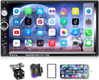7" Double Din Car Stereo Audio Bluetooth MP5 Player USB FM Multimedia Radio+ 4 LED Mini Backup Camera with Steering Wheel Remote Support Mobile Phone Synchronization (Used in Android/iOS)