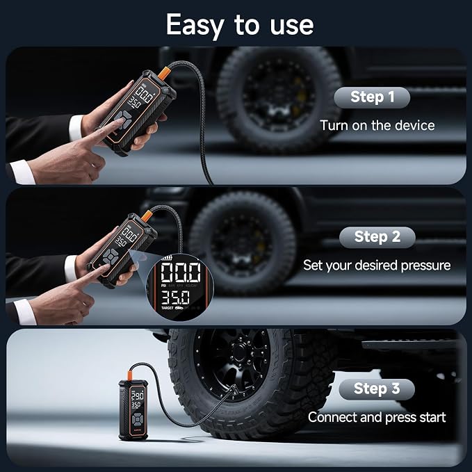 Cordless Tire Inflator Portable Air Compressor, 3X Fast Inflation,12000mAh Battery, Air Pump for Car Tires, Pickups, SUVs, Electric Pump with Digital Pressure Gauge/Auto Shuttoff, Gift Ideas