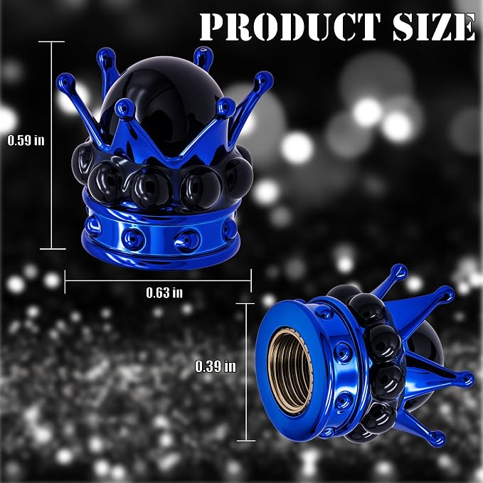 4PCS Crown Bling Tire Stem Valve Caps, Crystal Diamond Tire Air Cap Set Universal Copper Core Stem Covers for Cars, SUV, Trucks, Bikes, Motorcycles, Bicycles (Blue & Black)