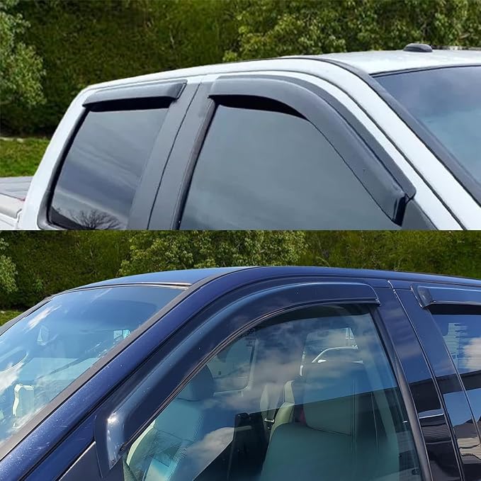 Window Visor Rain Guard for Ford F-150 04-08,06-08 Lincoln Mark LT Crew Cab | Not Fit 2004 Heritage, Window Deflectors, Vent Visors, Sun Shades, Window Shields, Dark Smoke, Truck Accessories