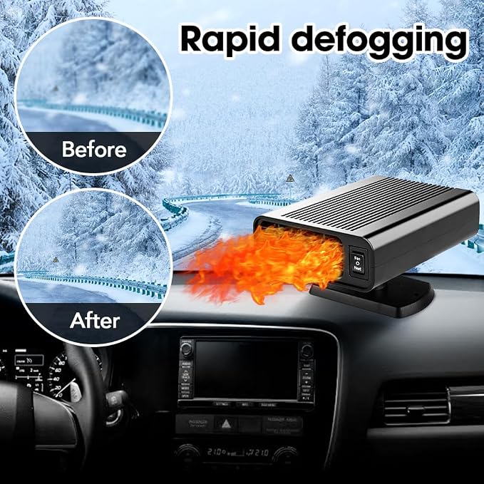 Car Heater, 12V portable car heater and defroster-150W Car Heater Defroster Automobile Windscreen Fan with 360° Rotatable Base, Black