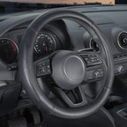 Car Steering Wheel Cover Small Size for Prius Civic Model 3 Model Y Camaro Rogue with 14-14 1/4 inches Outer Diameter, Black Microfiber Leather