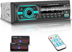 Single Din Radio Car Stereo Bluetooth,Radio Head Unit with FM/Dual USB/AUX/TF/EQ/MP3/RCA,12V Bluetooth Car Stereo Support Hands Free Calling,Clock Display,iOS & Android App Control,No CD(Black)
