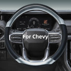 Leather Steering Wheel Cover for Chevy Silverado 1500 2500 3500, 14.5-15 inches Car Steering Wheel Cover with Non-Slip Breathable (Bright Silver)