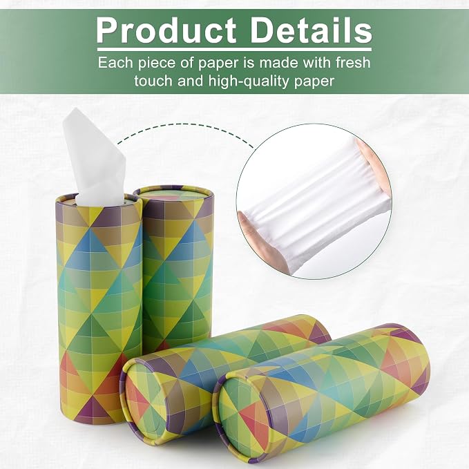 Car Tissue Holder, 4 Pack Car Cup Holder Facial Tissues with Travel Tissue Bag, Quick and Convenient Flower Combination Car Tissue Box(4 Canisters/200 Tissues) Yellow - Green