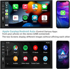 Double Din Car Stereo Compatible with Apple Carplay and Android Auto, 7 inch HD Touchscreen Car Radio Car Audio Receivers, Bluetooth, Backup Camera, Mirror Link, USB/AUX/TF/Subwoofer, FM Radio