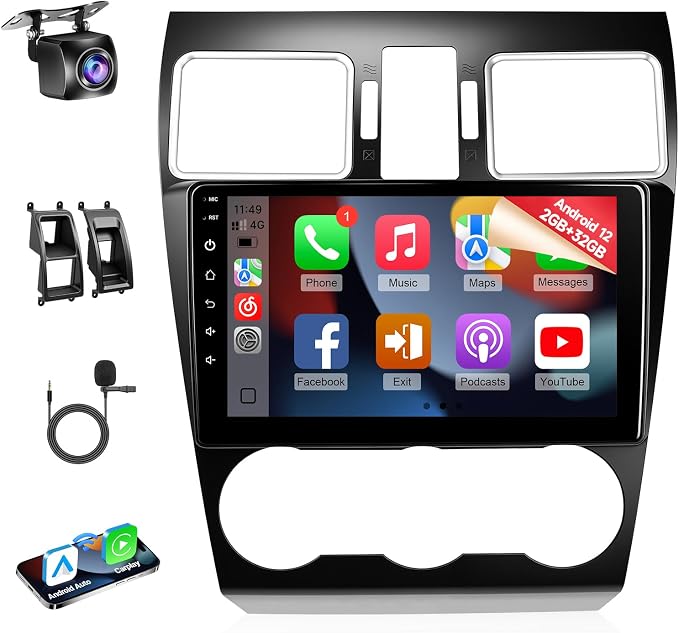8Core Android 12 Car Radio for Subaru Forester Impreza WRX 2015 2016 2017 2018 2019 2020 2021, 9inch IPS Touch Screen for Subaru with Carplay Android Auto Bluetooth GPS WiFi Camera