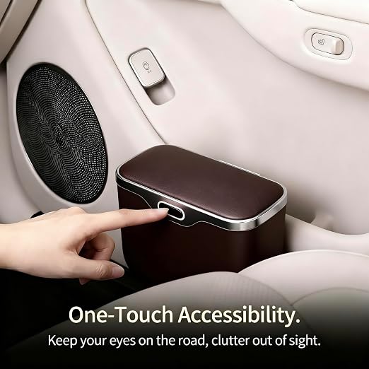 Car Trash Can with Lid - Leakproof Mini Garbage Bin for Door or Seatback,Premium ABS Auto Organizer,Space-Saving Car Garbage Can for Commuters,Families and Pet Owners,Fit for SUV,Sedan,Truck (Brown)