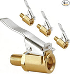 4Pack Brass Locking Air Chuck for Tire Valves – No-Leakage Tire Inflator Adapter with Secure Locking Clip, Universal Air Compressor Attachment for Cars, Trucks, SUVs, Bicycles & Motorcycles | Leak-Proof
