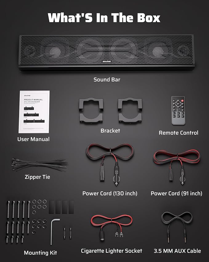 25 Inch UTV Sound Bar, IP66 Waterproof Bluetooth Golf Cart Sound Bar, ATV SoundBar with RGB Lighting, Amplified Powersports SXS SoundBar, UTV Speakers Compatible with Polaris RZR Can-Am