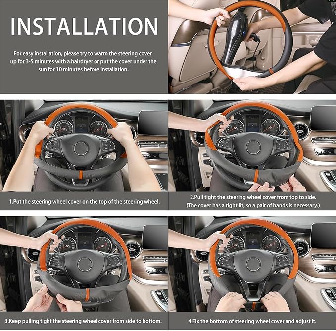 Breathable Car Steering Wheel Cover 15 inch Auto Universal Leather Wrap Non-Slip Steeringwheel Protector Automotive Interior Accessories, Purple (Suit for 14.5-15 inch)