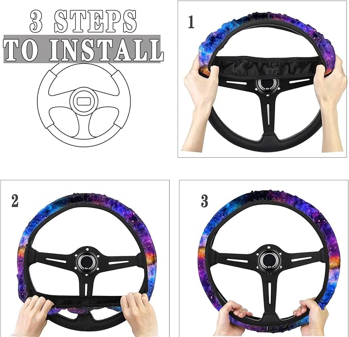 Nebula Galaxy Design Steering Wheel Covers 14-15" inch Universal Fit Most Car Sedans SUVs Comfort Grip Comfortable Handmade Neoprene Breathable Steering Wheel Protector Blue Purple