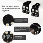 CoBak Purse Hook for Car - Universal Premium Stitched Leather and Aluminum-Magnesium Alloy Double Car Seat Back Storage Hook for Purses, Handbags, Bags (2 Pack),Daisy