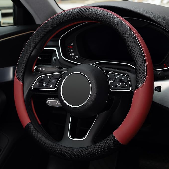 Steering Wheel Cover, Universal Fit 15 Inch Microfiber Leather Car Wheel Protector, Anti-Slip, Claret