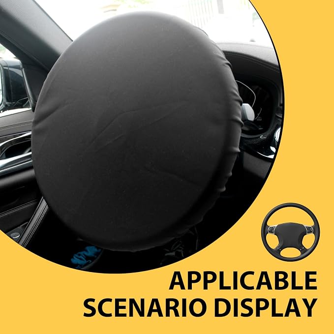 Car Steering Wheel Cover Sun Shade, 15.7" All-round Sun-proof and Anti-aging Protector for All Seasons, Thickened Waterproof Sunshade Cover, Universal for Most Car Truck SUV (Black)