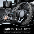 2pcs Car Steering Wheel Cover,Anti-Skid Carbon Fiber Steering Wheel Protector for Men Women,Multiple Color Options,Universal for Most Car Interiors Accessories (Bright Silver)