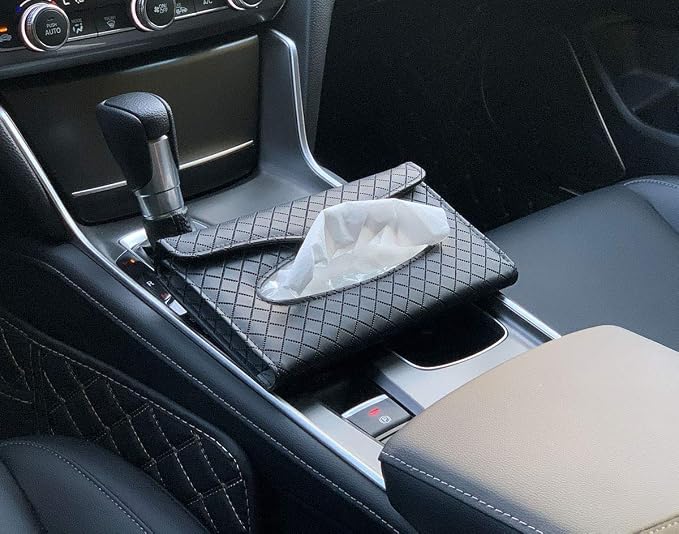Car Tissue Holder - Sun Visor Napkin Holder, PU Leather Backseat Tissue Case for Truck (Black)
