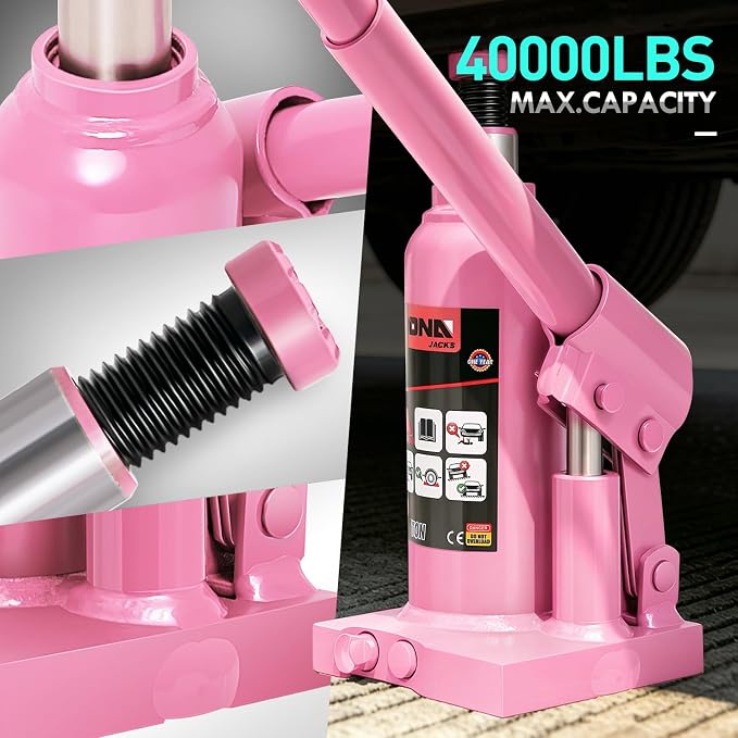 2 tons / 4000 lbs Lifting Automotive Welded Hydraulic Bottle Jackfor Sedans Repair, with Manual Handle & Carrying Storage Case, Pink