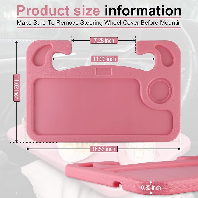 Car Steering Wheel Desk, Travel Car Accessories, Car Stand Trays for Eating, Multipurpose Car Steering Wheel Desk Tray Table(Pink)