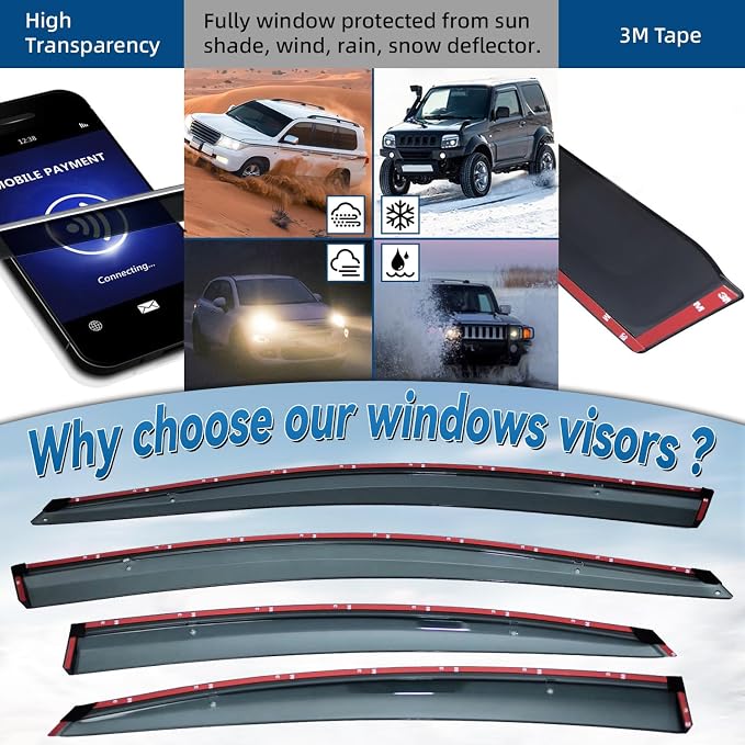 4pcs Smoke Tint with Chrome Trim Outside Mount Tape On/Clip On Style PVC Sun Rain Guard Vent Window Visors Compatible with 11-14 Sonata i45 YF 15 Hybrid