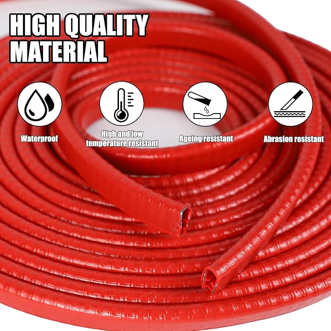 13.1Ft (4M) Car Door Edge Guards, Rubber U Shape Automotive Door Entry Guard Protector Strip, No Glue Required, Universal Vehicle Doors Edge Trim, Exterior Car Accessories (Red, 13.1FT)