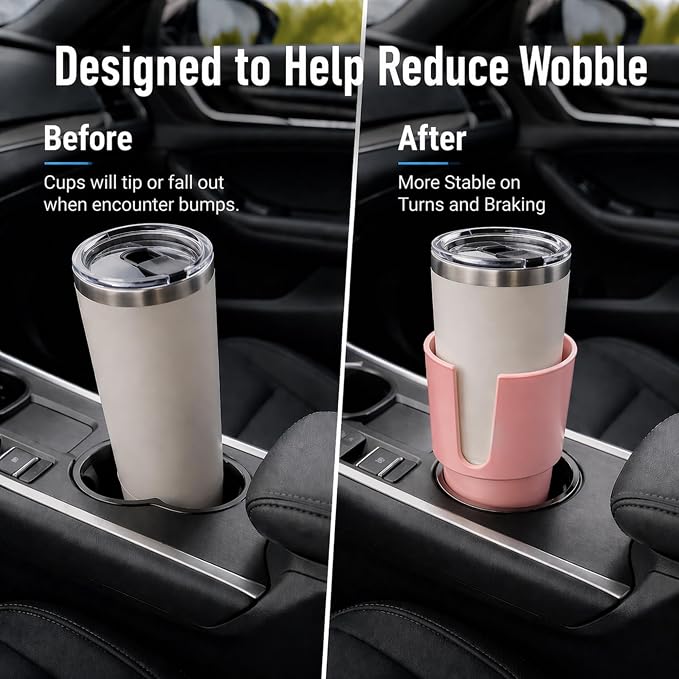 Car Cup Holder Expander for Large Bottles, Fits 32 oz to 40 oz Water Bottles and Handle Mugs, Secure Base for Most Vehicle Cup Holders, Durable ABS, Easy to Install, Durable ABS (Pink)