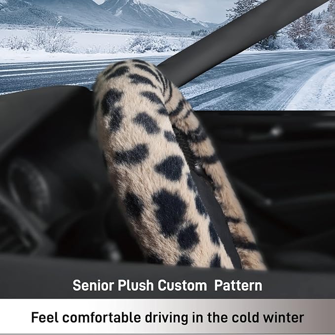Steering Wheel Cover, Fluffy Car Wheel Covers for Women/Girls/Ladies，Soft Wool Fur Steering Wheel Protector, Universal 14 1/2 inches to 15 inches - White