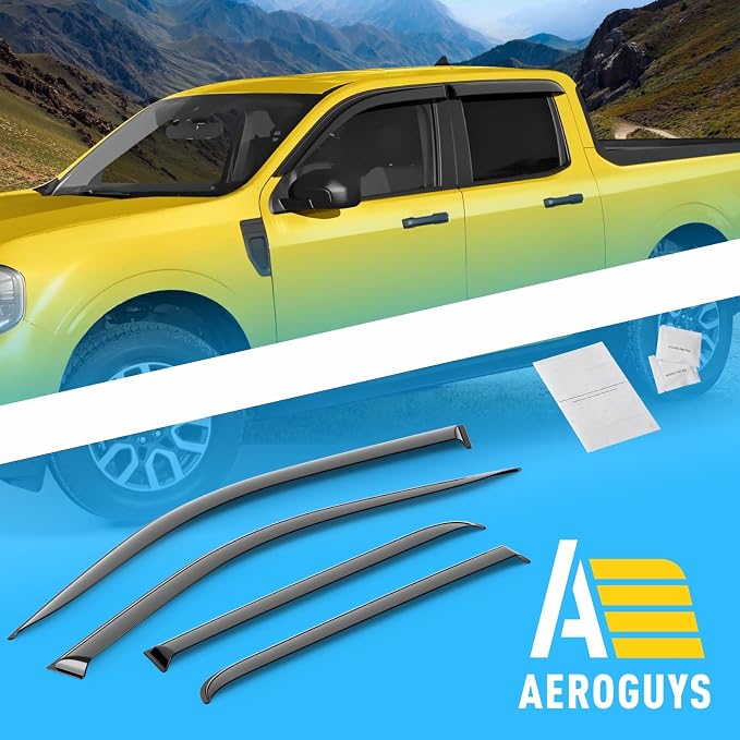 Extra Durable Window Deflectors Tape-On Window Visors Rain Guards Fit for Ford Maverick 2022-2026, Sun Visors, Wind Vent for Shades, Exterior Car Accessories - 4pcs. AG0511