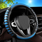 Car Leather Steering Wheel Cover - Carbon Fibre Material, Universal 14.5-15 Inch Leather Anti-Slip Breathable Auto Steering Wheel Covers for Men Women (3D Massage - Sky Blue)