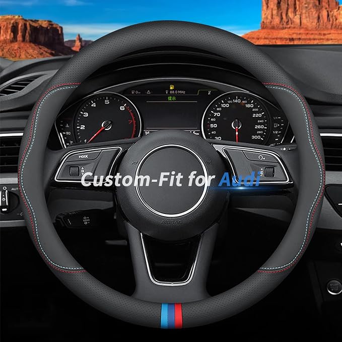 Deer Route Custom-Fit Leather Car Steering Wheel Cover for Audi, C-Style, Non-Slip, Breathable