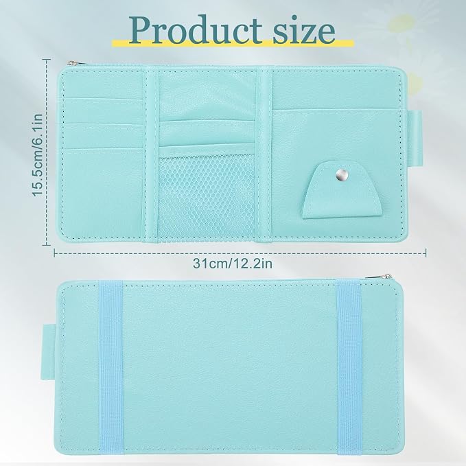 2 Packs Car Sun Visor Organizer, Sunglasses Holders for Car Sun Visor PU Auto Interior Accessories Storage Travel Document Holder with Multi Pocket (Blue, 12.2 x 6.1 Inches)