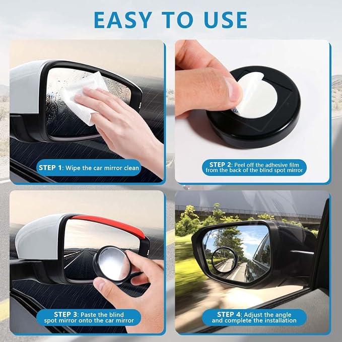 4 Pack Blind Spot Mirror 2 Inch Angle Adjustable HD Glass Round Car Side Rear View Convex Mirror Accessories with Frame for Car SUV Trucks Motorcycles