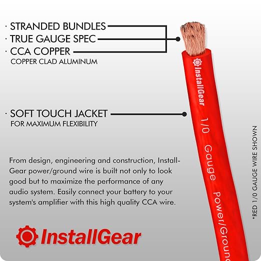4 Gauge Wire - 50 feet 4 AWG Battery Cable - Copper Clad Aluminum (CCA) Wire for Car Audio, Amplifier Power, 4 Gauge Battery Cables, and Ground Applications