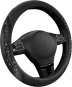 Steering Wheel Cover, Black Sparkly Crystal Bling Glitter with Leather, Universal Fit 14.5"-15.5" Car Steering Wheels for Girls & Women, Anti-Slip Wheels Cover for Cars, Trucks, Van, SUVs
