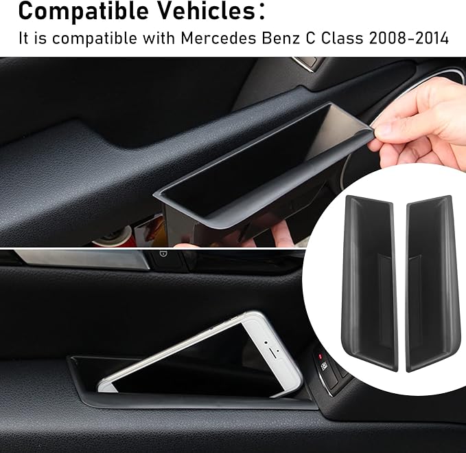 Compatible with Mercedes Benz C Class Door Storage Box W204, 2 Pcs Door Handle Pocket Storage Box Insert for C300 C400 C63 2008-2014 (for Sedan Only, Not for Coupe)