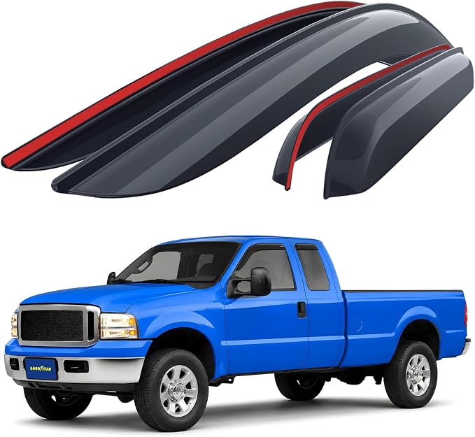 Goodyear Shatterproof Window Deflectors for Trucks Ford F250 F350 Super Duty 1999-2016 SuperCab, Tape-on Rain Guards, Window Visors, Vent Deflector, Vent Visor, Truck Accessories, 4 pcs-GY008944