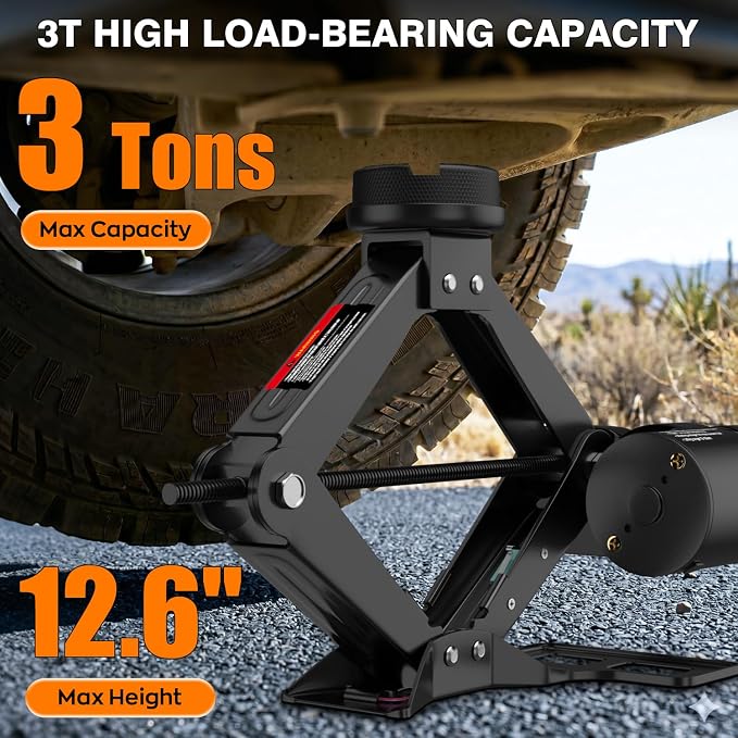 Electric Car Jack, 3 Ton Electric Scissor Jack for Car, SUV, MPV, Truck | Alloy Steel Heavy Duty Jack, Efficient Motor for Rapid Lifting, Portable Garage Tire Change Kit, Outdoor Car Emergency Kit
