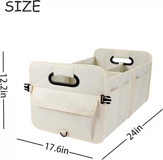 AOKJOY Car Trunk Organizer Car Storage Organizer Collapsible Multi Compartment Car Organizer Adjustable Straps for SUV(Beige)