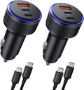 Car Charger for iPhone 17/17 Pro Max USB C Fast Charger,2Pack 90W 3-Port Charger Adapter for iPhone 16/16 Plus/16 Pro/16 Pro Max/15/14/Pro Max/AirPods4/ iPad Pro/Mini, (USB C to C Cable)