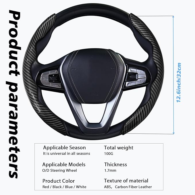 2pcs Car Steering Wheel Cover,Anti-Skid Carbon Fiber Steering Wheel Protector for Men Women,Multiple Color Options,Universal for Most Car Interiors Accessories (Bright Black)