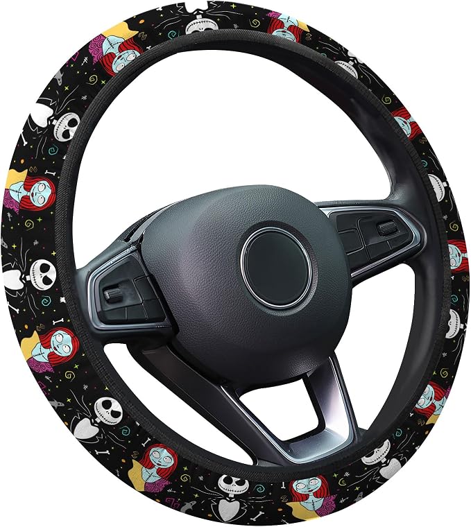 Nightmare Couple Steering Wheel Cover, Non Slip Polyester Car Wheel Protector for Car SUV Truck, Universal 15 Inch