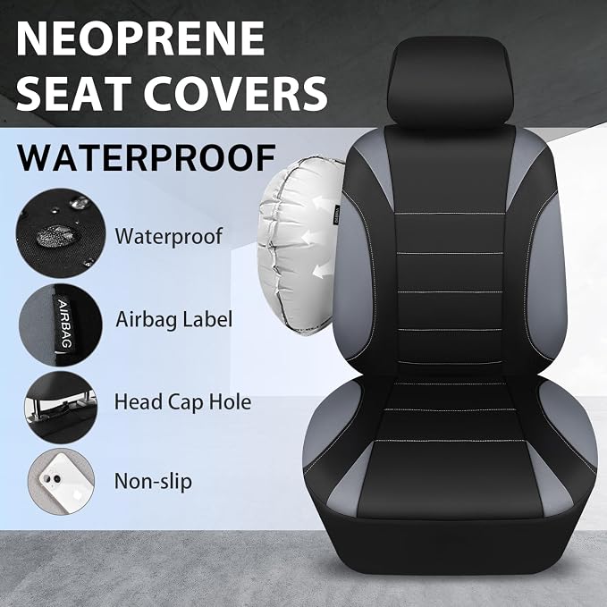 Waterproof Car Seat Covers Full Sets, Universal Fit Seat Covers for Cars, EVA Neoprene Seat Cover Set Full Sets, Interior Covers for Auto SUV,Vans,sedans, Trucks,(Black and Gray)