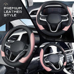 Coverado Car Steering Wheel Cover, Nappa Leather Black & Pink Steering Wheel Covers for Women, Universal 14-15 inch, Anti-Slip, Breathable Steering Wheel Protector