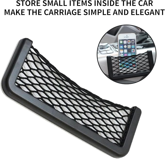 2 Pcs Black Car Net Pocket， Abs Self-Adhesive Multifunctional Car Mesh Bag Organizer Net，7.87in*3.15in Automotive Frame Storage Net Pocket. Suitable for Cars