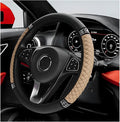 Bling Car Steering Wheel Cover, 15 Inch Sparkly Rhinestone Soft Leather Steering Wheel Protector, Non-Slip Universal Auto Elastic Steering Wheel Covers for Women Girls (Beige)