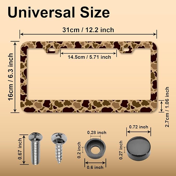 Duck Vintage camo License Plate Frames，camo Car Accessories for Women and Men ，Cute Aluminum License Plate Frame Fits Standard US Vehicles Size 12.2 x 6 Inch (Camouflage-Duck Vintage)